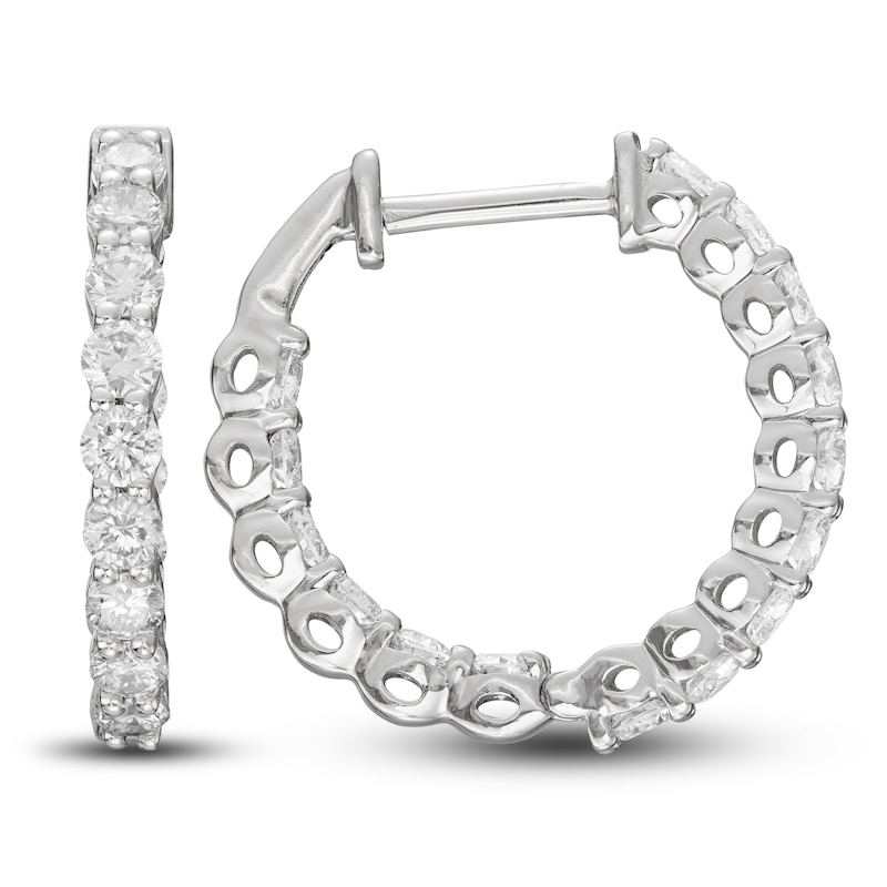 Previously Owned Lab-Created Diamond Hoop Earrings 1 ct tw Round 14K White Gold
