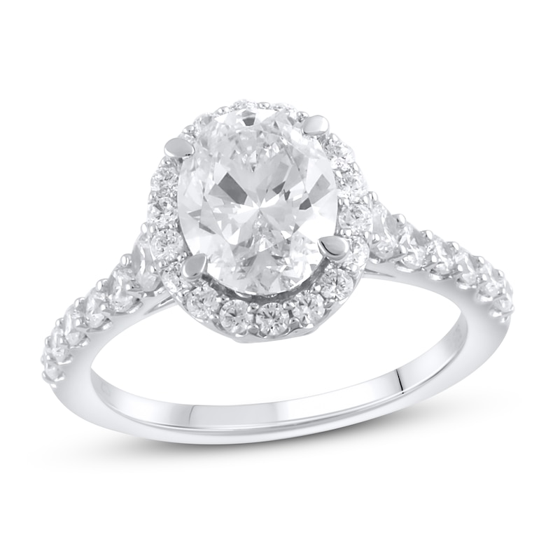 Previously Owned Lab-Created Diamond Engagement Ring 2-3/4 ct tw Oval/Round 14K White Gold