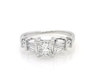 Previously Owned Princess, Baguette & Round-Cut Diamond Engagement Ring ...