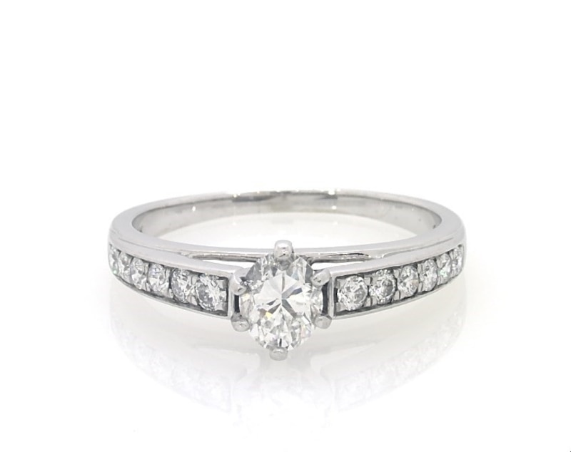 Main Image 1 of Previously Owned Oval & Round-Cut Diamond Engagement Ring 1 ct tw 14K White Gold