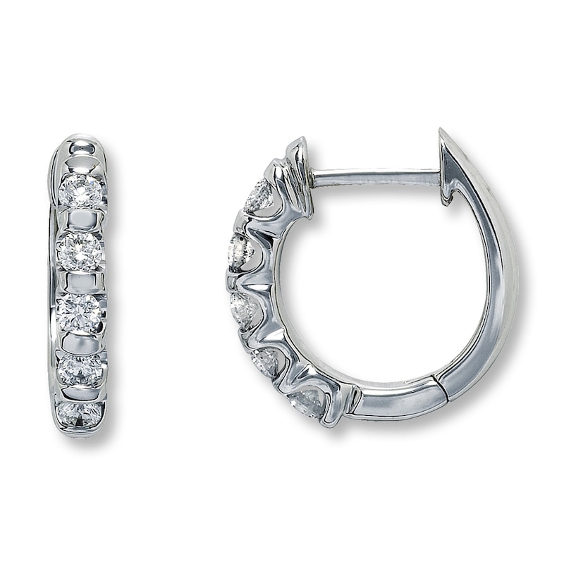 Main Image 1 of Previously Owned Diamond Hoop Earrings 1/2 ct tw Round-cut 14K White Gold