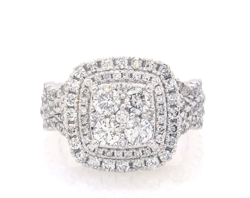 Previously Owned Multi-Diamond Cushion Halo Engagement Ring 2 ct tw 14K White Gold