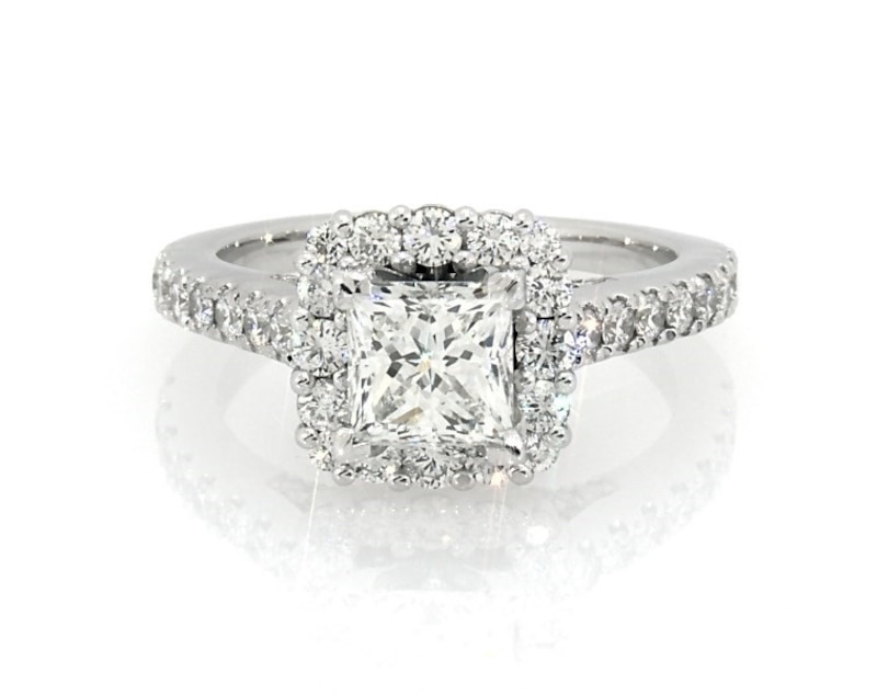 Main Image 1 of Previously Owned Princess & Round-Cut Diamond Engagement Ring 1-3/4 ct tw 14K White Gold