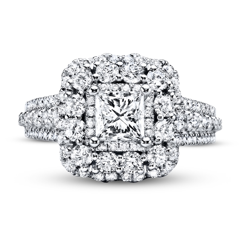 Previously Owned Vera Wang WISH Diamond Engagement Ring 2-1/5 ct tw Round/Princess 14K White Gold