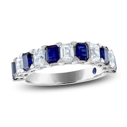 Previously Owned Vera Wang WISH Rectangle/Emerald-Cut Blue Sapphire & Diamond Wedding Band 1-1/4 ct tw 14K White Gold