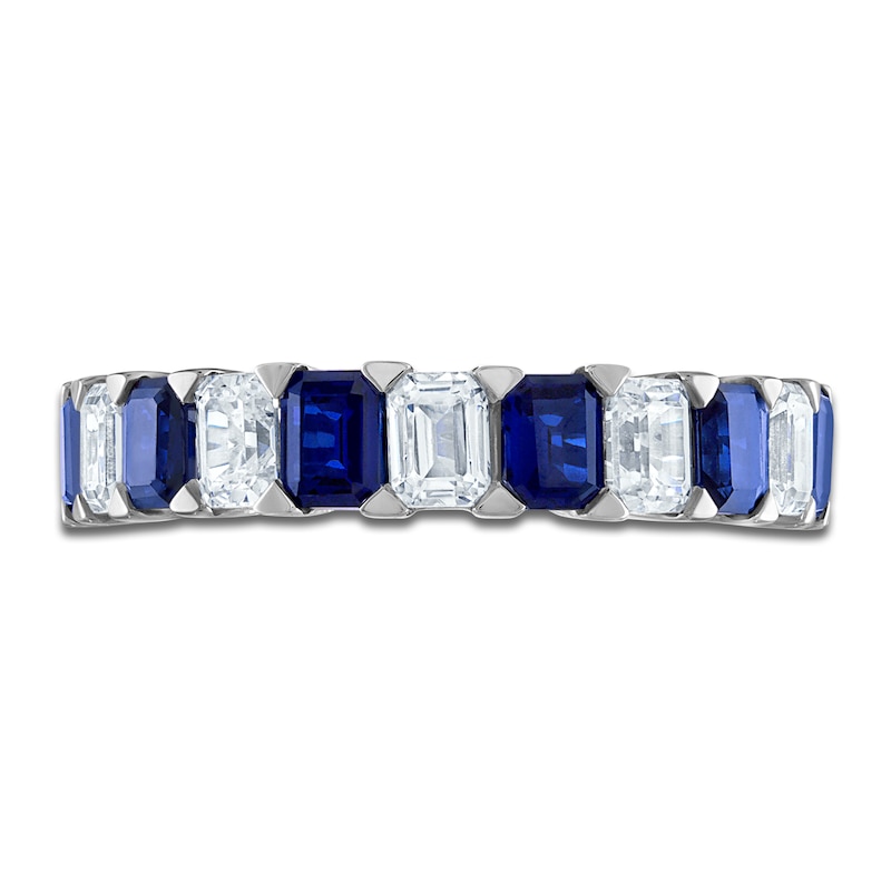 Main Image 3 of Previously Owned Vera Wang WISH Rectangle/Emerald-Cut Blue Sapphire & Diamond Wedding Band 1-1/4 ct tw 14K White Gold