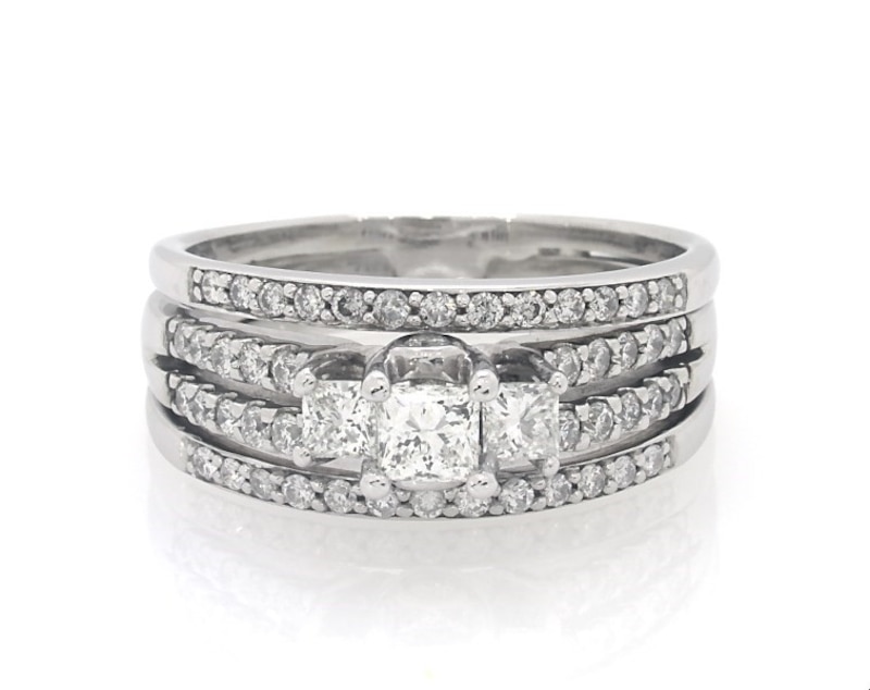 Previously Owned Princess & Round-Cut Diamond Wedding Ring 1-1/3 ct tw 14K White Gold