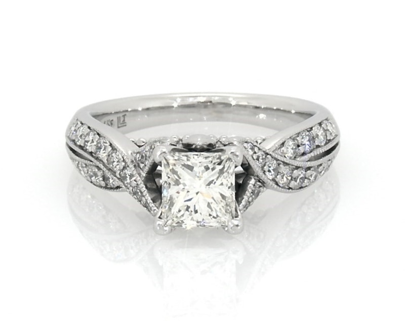 Previously Owned Princess & Round-Cut Diamond Engagement Ring 1-1/2 ct tw 14K White Gold