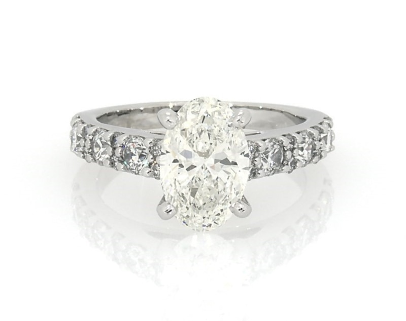 Main Image 1 of Previously Owned Oval & Round-Cut Diamond Engagement Ring 2-1/2 ct tw 14K White Gold