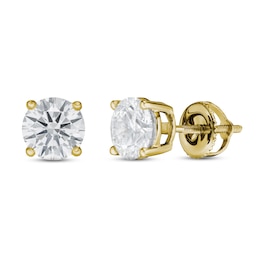 Previously Owned Lab-Created Diamond Solitaire Stud Earrings 2 ct tw Round 14K Yellow Gold (SI2/F)