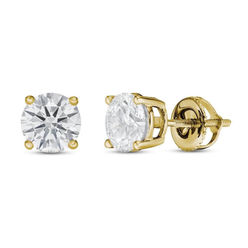 Main Image 1 of Previously Owned Lab-Created Diamond Solitaire Stud Earrings 2 ct tw Round 14K Yellow Gold (SI2/F)