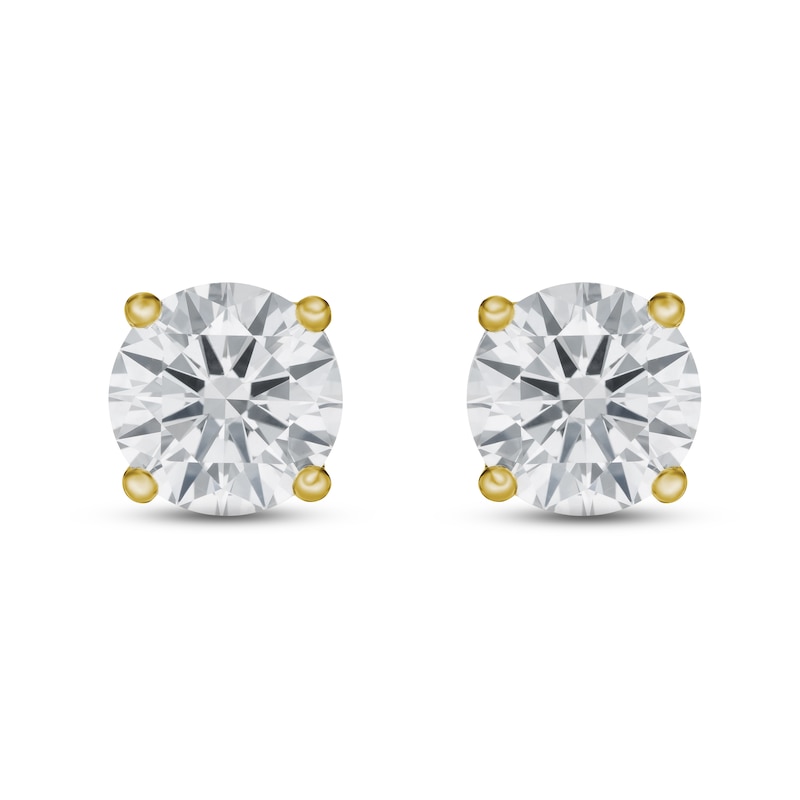 Main Image 2 of Previously Owned Lab-Created Diamond Solitaire Stud Earrings 2 ct tw Round 14K Yellow Gold (SI2/F)