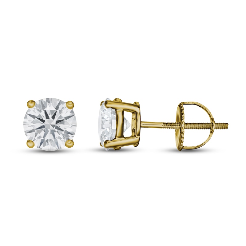 Main Image 3 of Previously Owned Lab-Created Diamond Solitaire Stud Earrings 2 ct tw Round 14K Yellow Gold (SI2/F)