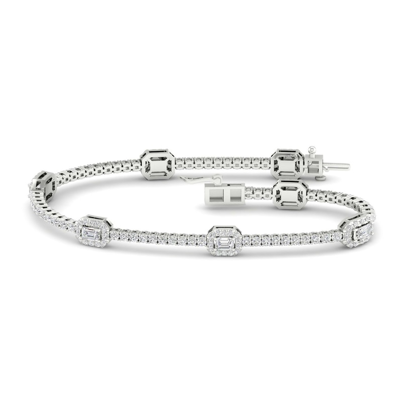 Previously Owned Lab-Created Diamond Fashion Bracelet 3 ct tw Emerald/Round 14K White Gold