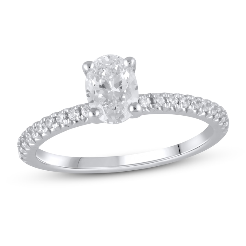 Previously Owned Lab-Created Diamond Engagement Ring 1 ct tw Oval/Round 14K White Gold