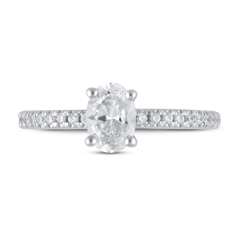 Previously Owned Lab-Created Diamond Engagement Ring 1 ct tw Oval/Round 14K White Gold