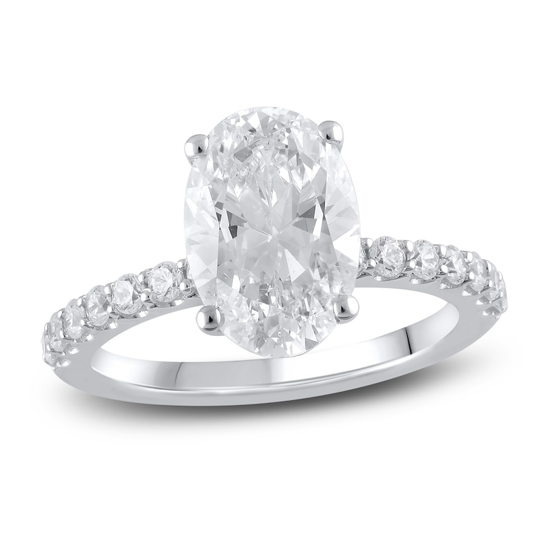 Main Image 1 of Previously Owned Lab-Created Diamond Engagement Ring 3-1/2 ct tw Oval/Round 14K White Gold