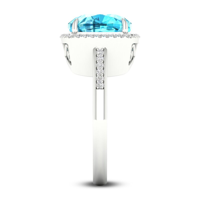 Main Image 3 of Previously Owned Natural Swiss Blue Topaz Ring 1/6 ct tw Diamonds 10K White Gold