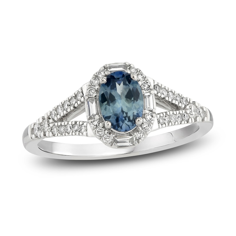 Previously Owned Montana Blue Oval-Cut Natural Sapphire Ring 1/4 ct tw Round Diamonds 10K White Gold