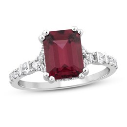 Previously Owned Natural Rhodolite Ring 1/3 ct tw Diamonds 10K White Gold