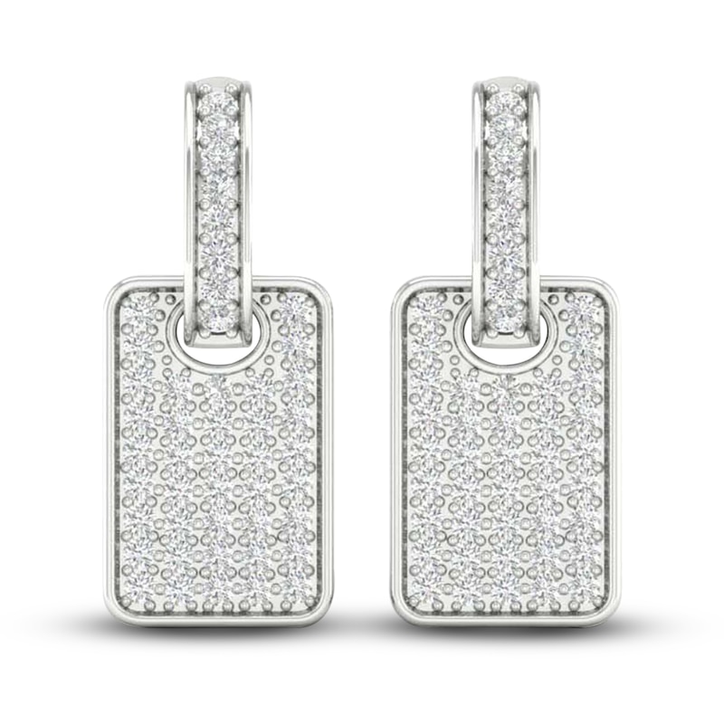 Main Image 1 of Previously Owned Men's Lab-Created Diamond Drop Earrings 3/4 ct tw Round 14K White Gold