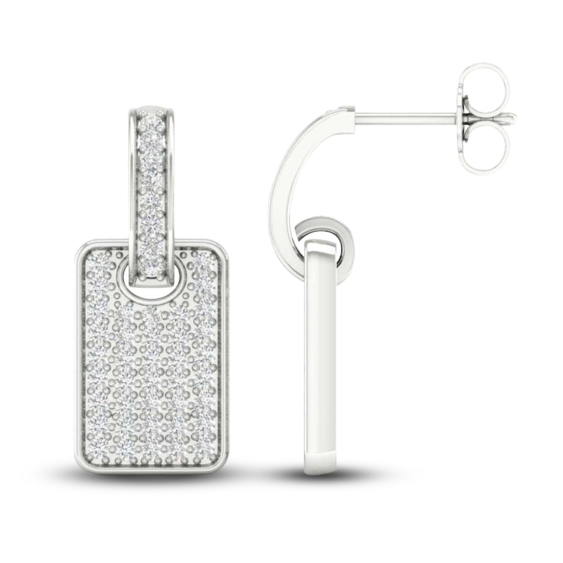 Main Image 2 of Previously Owned Men's Lab-Created Diamond Drop Earrings 3/4 ct tw Round 14K White Gold