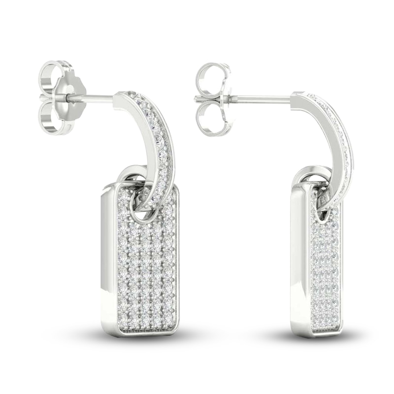 Main Image 3 of Previously Owned Men's Lab-Created Diamond Drop Earrings 3/4 ct tw Round 14K White Gold