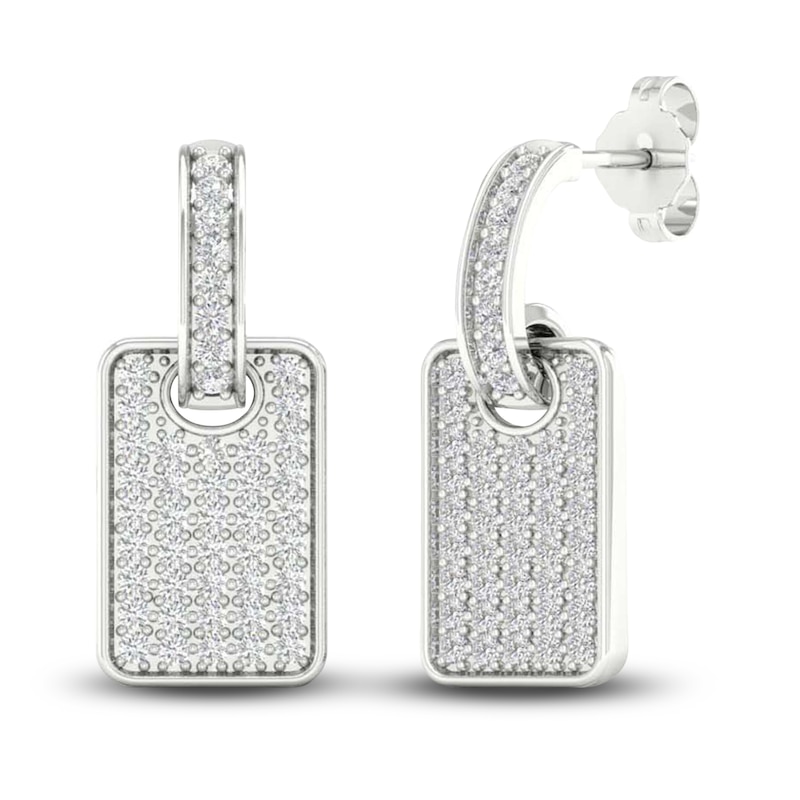 Main Image 4 of Previously Owned Men's Lab-Created Diamond Drop Earrings 3/4 ct tw Round 14K White Gold