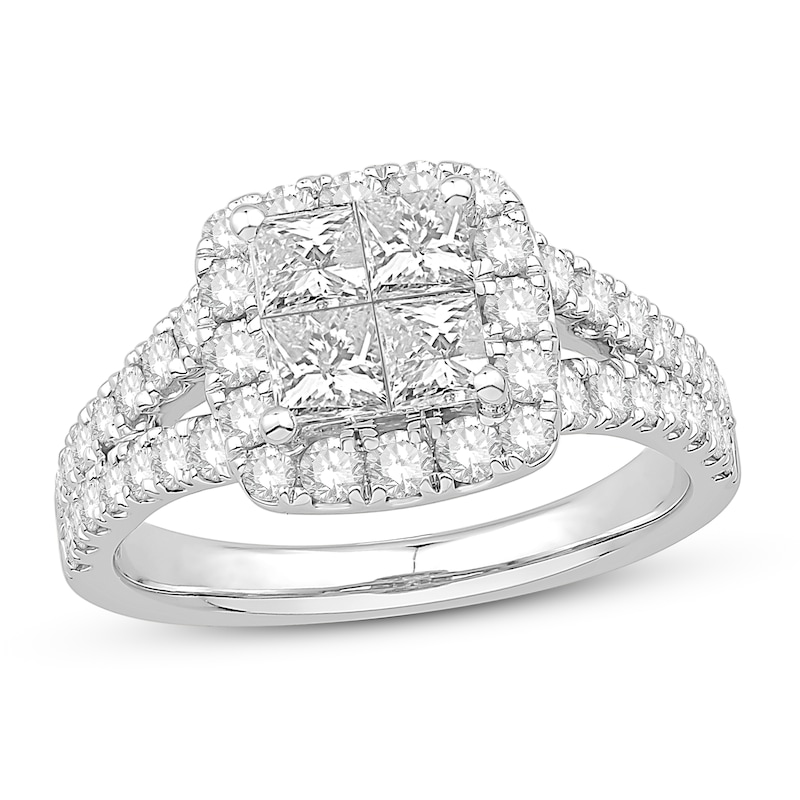 Main Image 1 of Previously Owned Diamond Engagement Ring 1-3/4 ct tw Round/Princess 14K White Gold