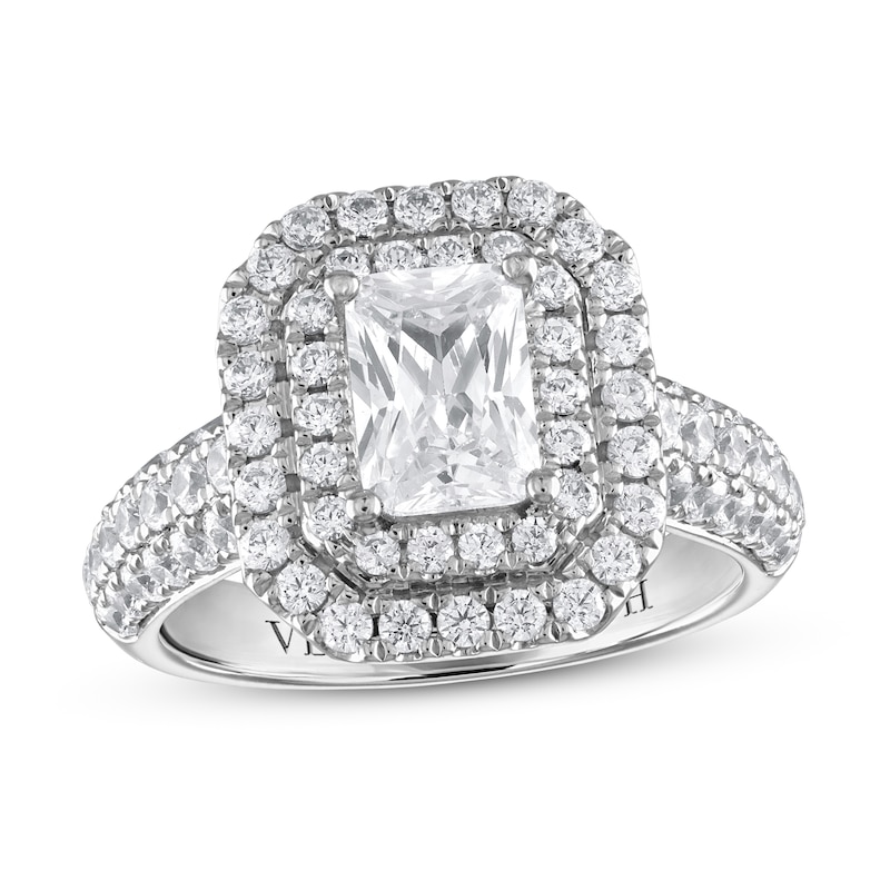 Main Image 1 of Previously Owned Vera Wang WISH Diamond Engagement Ring 2-1/4 ct tw Emerald-cut 14K White Gold