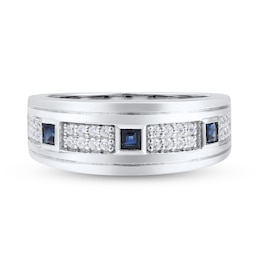 Previously Owned Men's Natural Blue Sapphire Ring 1/3 ct tw Diamonds 14K White Gold