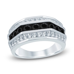 Previously Owned Men's Black & White Diamond Anniversary Band 2 ct tw Round 14K White Gold