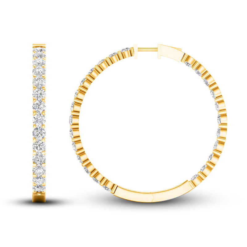 Main Image 2 of Previously Owned Lab-Created Diamond Hoop Earrings 10 ct tw Round 14K Yellow Gold