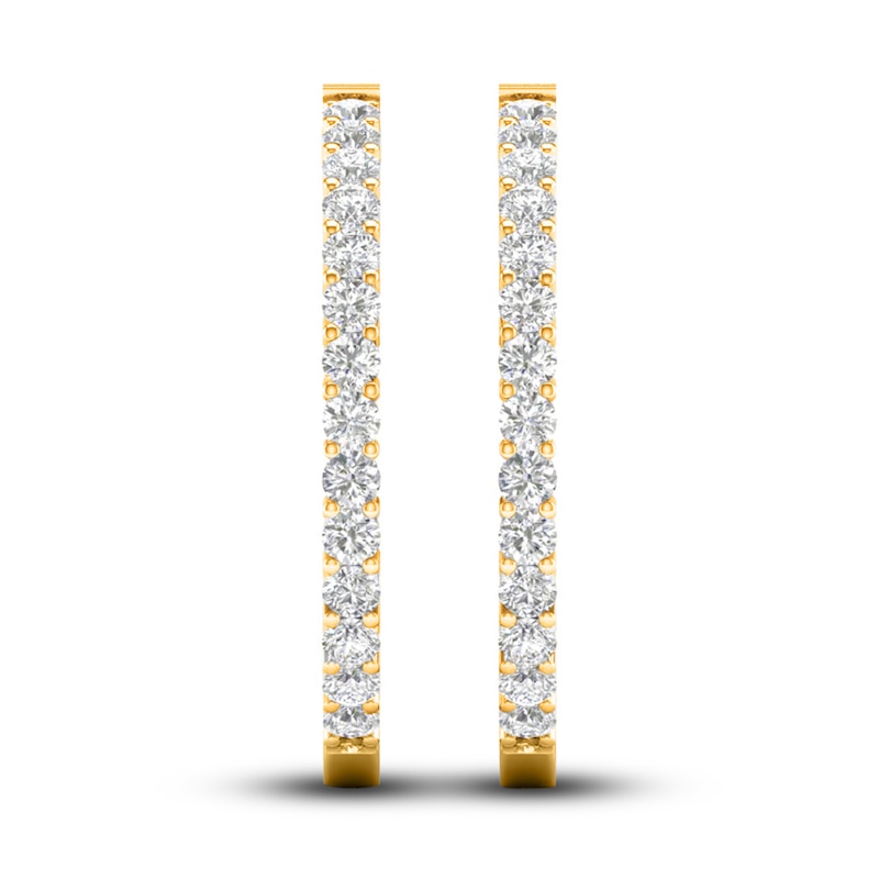 Main Image 3 of Previously Owned Lab-Created Diamond Hoop Earrings 10 ct tw Round 14K Yellow Gold