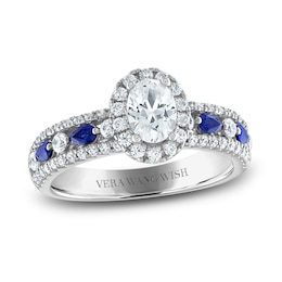 Previously Owned Vera Wang WISH Diamond & Blue Sapphire Engagement Ring 1 ct tw Round 14K White Gold