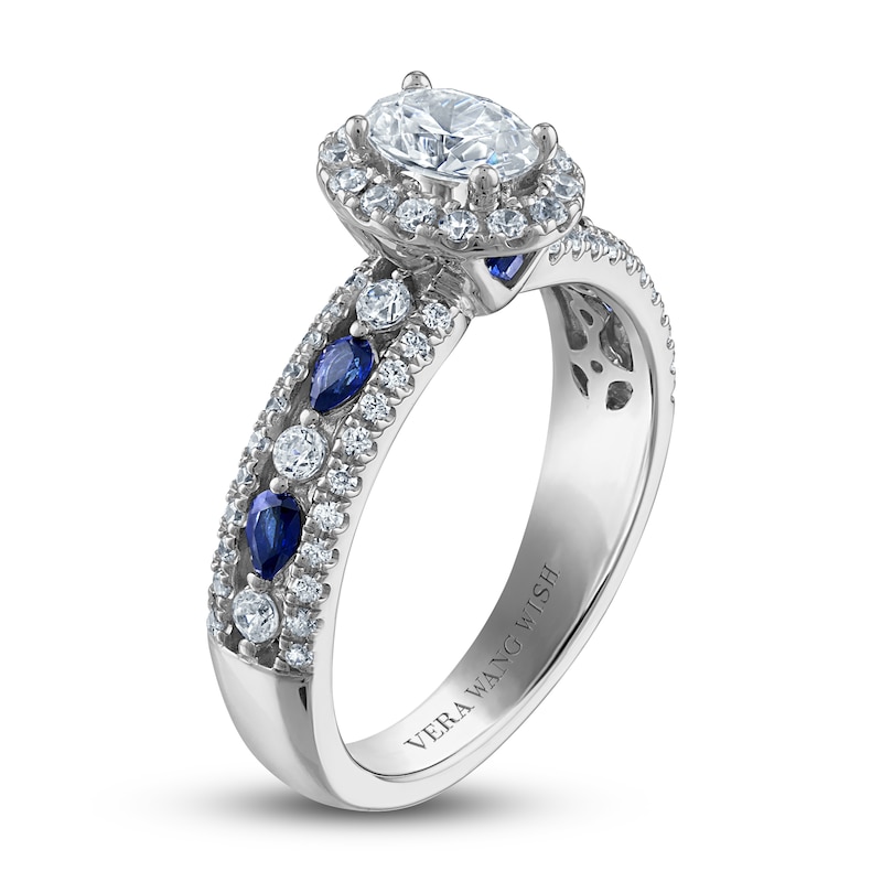 Main Image 2 of Previously Owned Vera Wang WISH Diamond & Blue Sapphire Engagement Ring 1 ct tw Round 14K White Gold