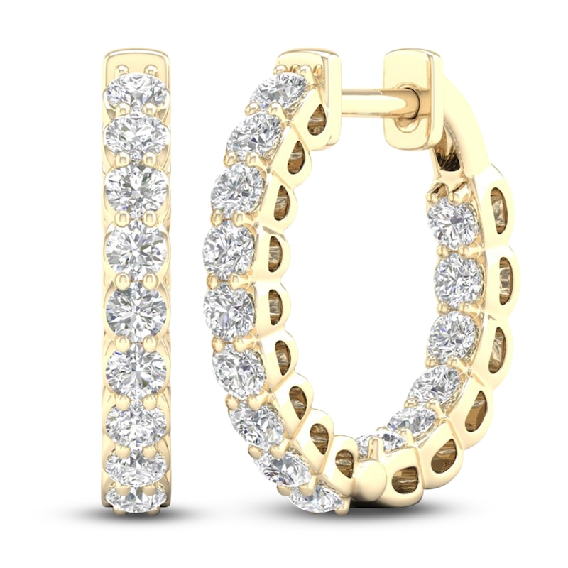 Main Image 4 of Previously Owned Lab-Created Diamond Inside-Out Hoop Earrings 1 ct tw 14K Yellow Gold