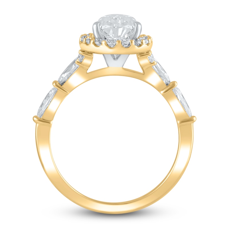 Main Image 2 of Previously Owned Lab-Created Diamond Engagement Ring 2-1/4 ct tw Pear/Round 14K Yellow Gold