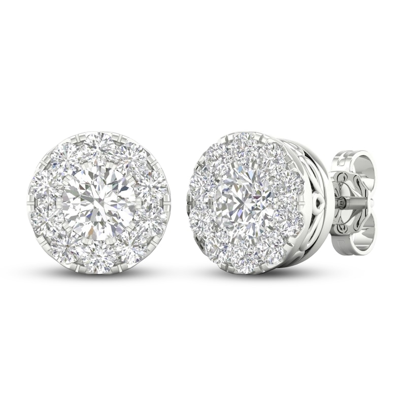 Main Image 1 of Previously Owned Lab-Created Diamond Stud Earrings 1-1/2 ct tw Round 14K White Gold