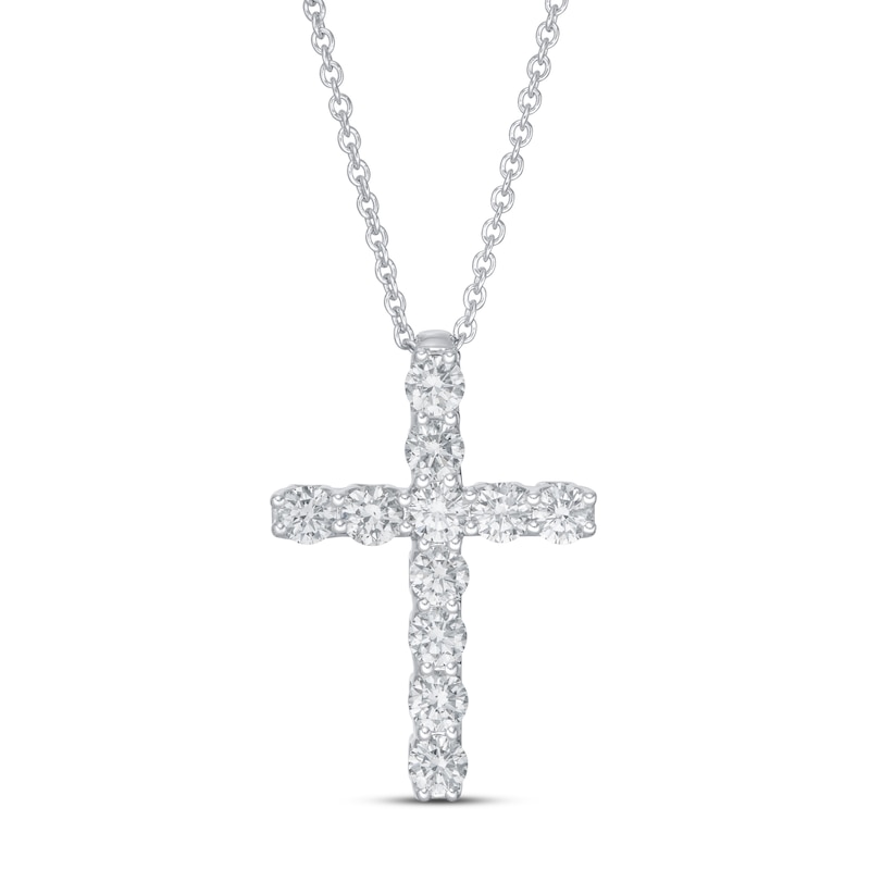 Main Image 1 of Previously Owned Lab-Created Diamond Cross Necklace 1 ct tw Round 14K White Gold