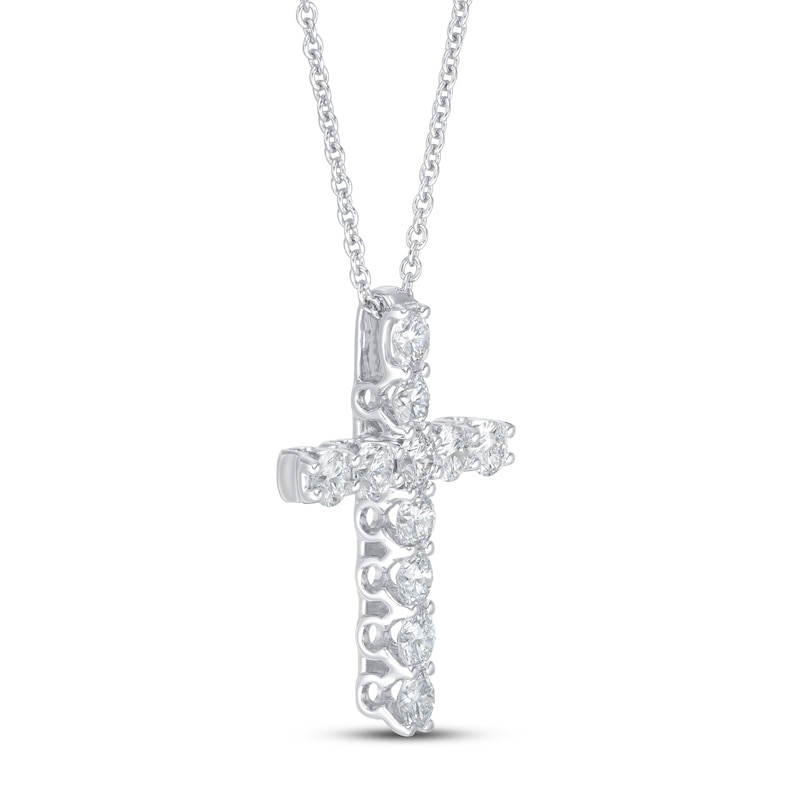 Main Image 2 of Previously Owned Lab-Created Diamond Cross Necklace 1 ct tw Round 14K White Gold