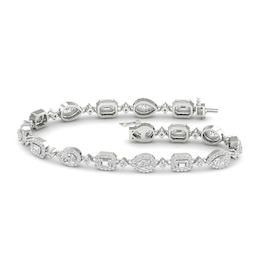 Previously Owned Lab-Created Diamond Tennis Bracelet 5-1/2 ct tw Emerald/Pear/Round 14K White Gold