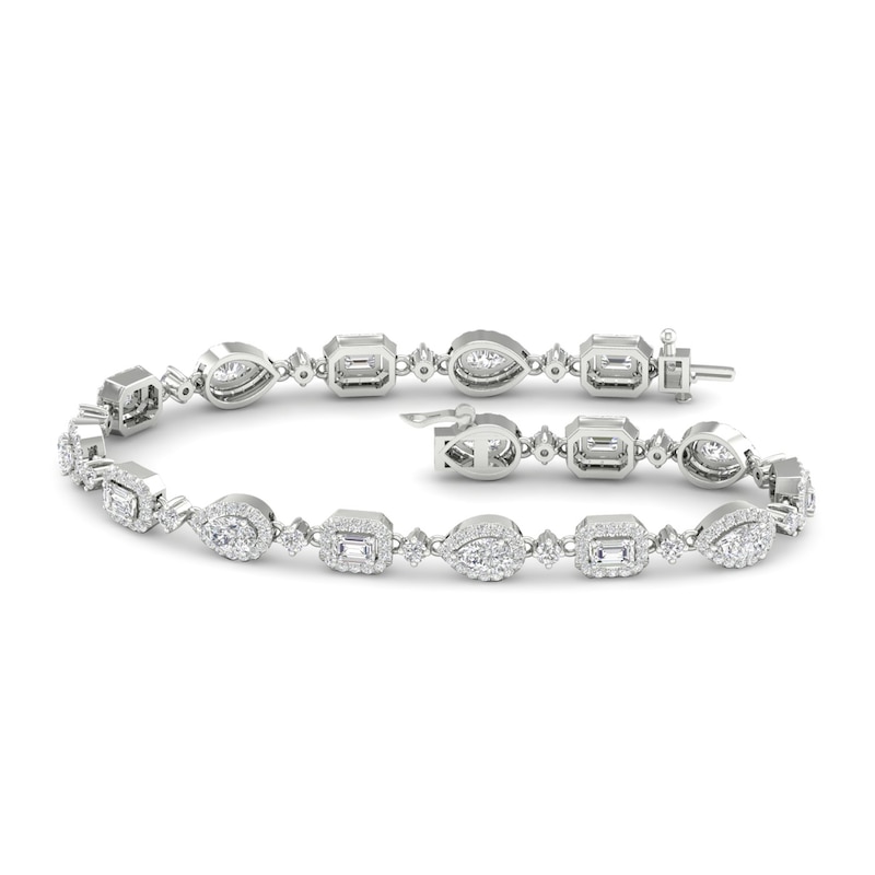 Main Image 1 of Previously Owned Lab-Created Diamond Tennis Bracelet 5-1/2 ct tw Emerald/Pear/Round 14K White Gold