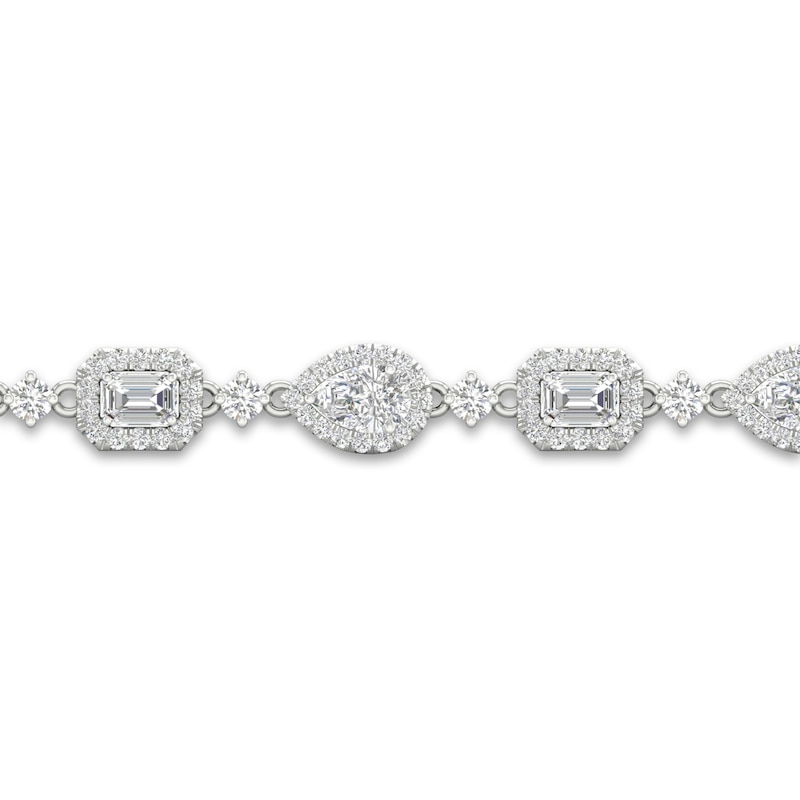 Main Image 2 of Previously Owned Lab-Created Diamond Tennis Bracelet 5-1/2 ct tw Emerald/Pear/Round 14K White Gold