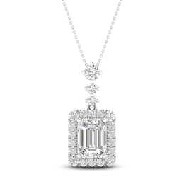 Previously Owned Lab-Created Diamond Pendant Necklace 1-1/2 ct tw Round/Emerald 14K White Gold