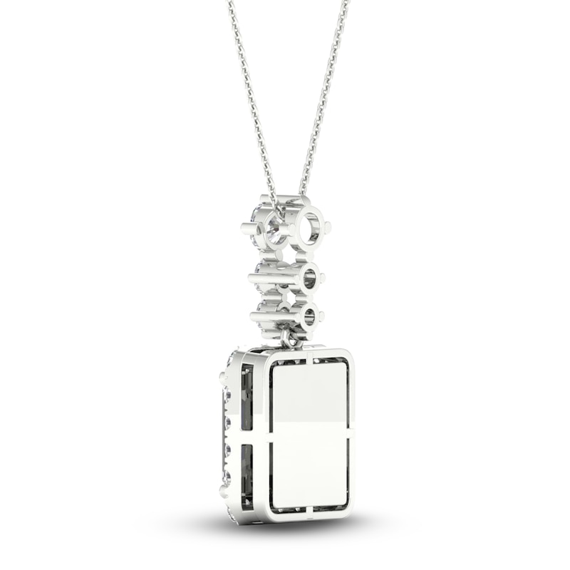 Main Image 3 of Previously Owned Lab-Created Diamond Pendant Necklace 1-1/2 ct tw Round/Emerald 14K White Gold