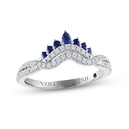 Previously Owned Vera Wang WISH Diamond & Blue Sapphire Contoured Anniversary Ring 1/4 ct tw Round 14K White Gold