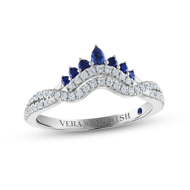 Main Image 1 of Previously Owned Vera Wang WISH Diamond & Blue Sapphire Contoured Anniversary Ring 1/4 ct tw Round 14K White Gold