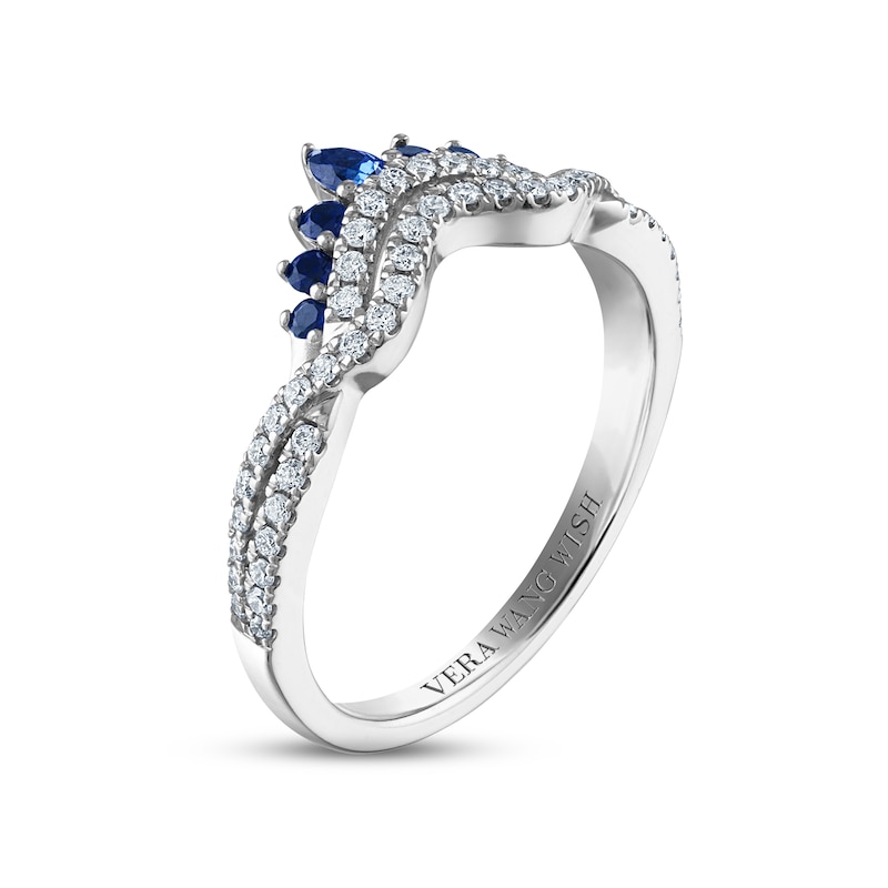 Main Image 2 of Previously Owned Vera Wang WISH Diamond & Blue Sapphire Contoured Anniversary Ring 1/4 ct tw Round 14K White Gold