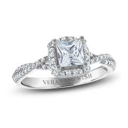 Previously Owned Vera Wang WISH Diamond Engagement Ring 1-1/5 ct tw Princess/Round 14K White Gold